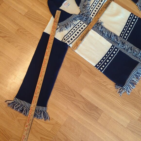 Vintage Omond Fashions Cardigan Sweater Womens Medium Blue White Fringe - Picture 3 of 7